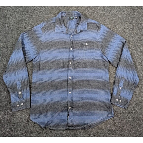 Burnside Mens Large Flannel Button Down Up Shirt Blue Black Stripes - Picture 2 of 7